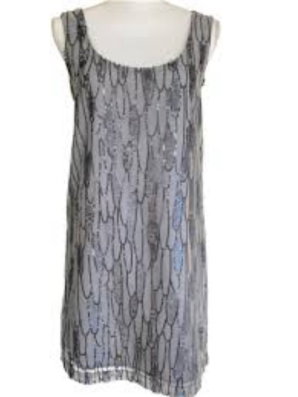 Silver Gray Beaded Sleeveless Shift Dress